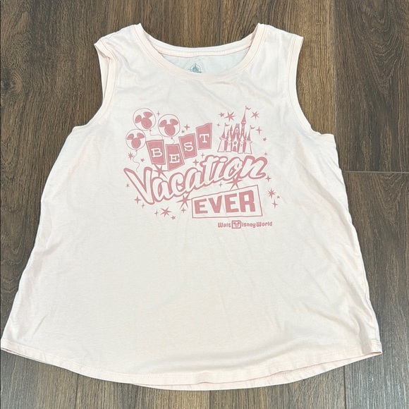 Disney World Best Vacation Ever Tank Top Pink Peach Castle Sleeveless Flowy - Picture 1 of 6